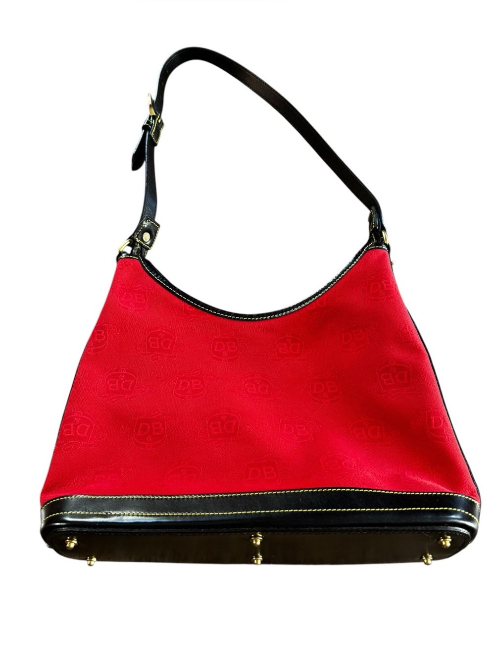 Vintage Dooney & Bourke Red Fabric/Black Leather Shoulder Bag w Adjustable Strap